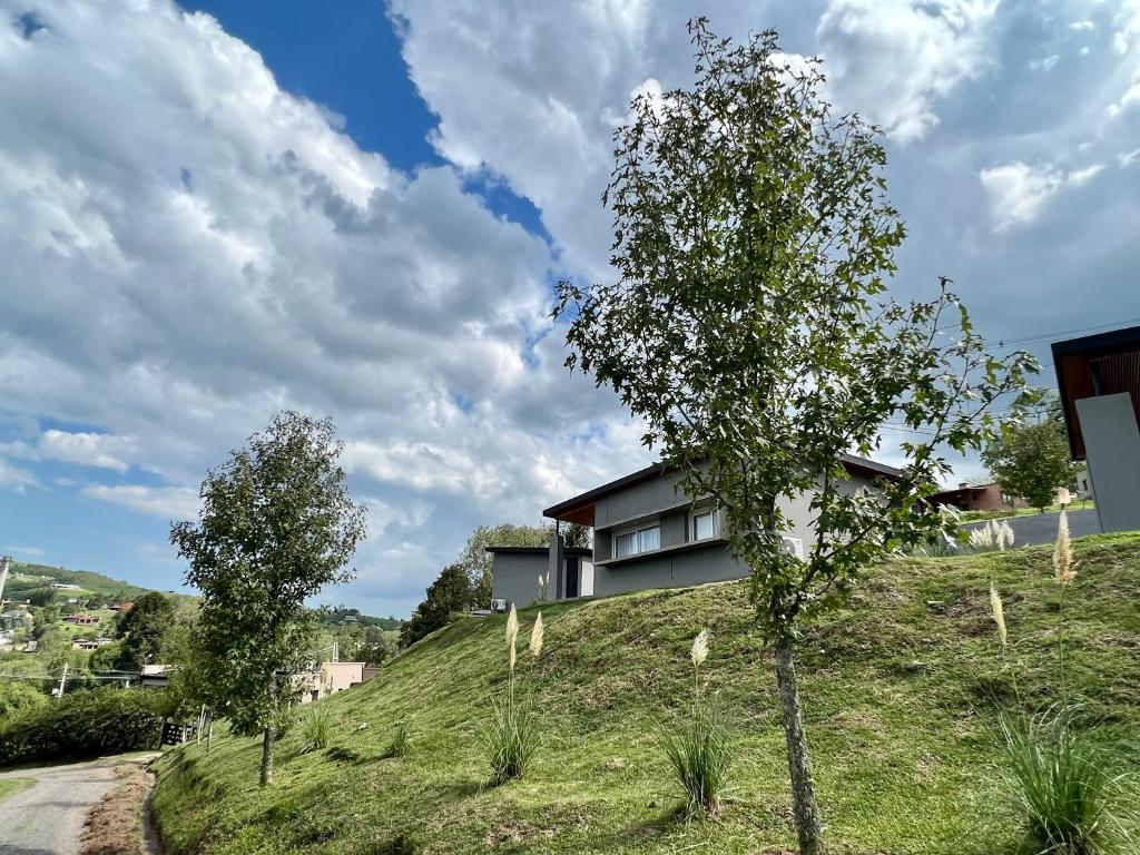 una casa en la cima de una colina con árboles en Tres Vientos - Lofts de Montaña Raco in 