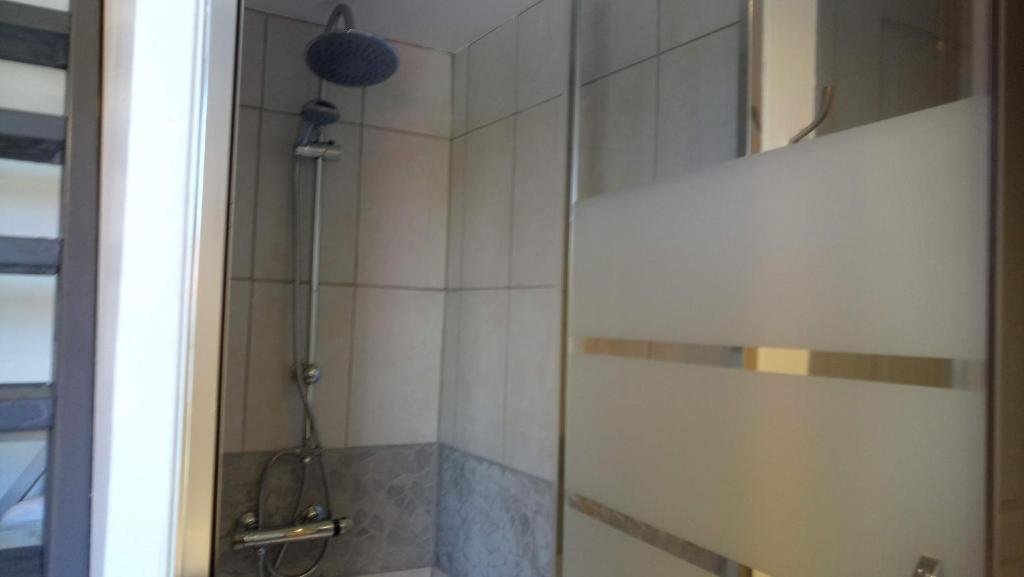 a shower with a glass door in a bathroom at Dépendance privée avec entrée autonome in Toulouse