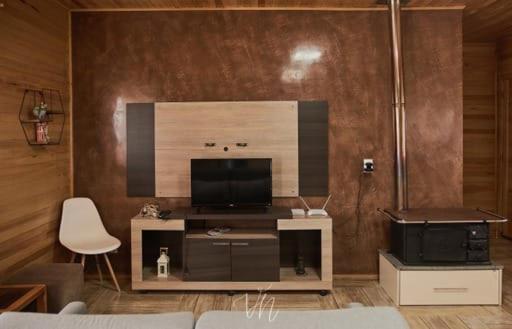 uma sala de estar com uma televisão e um sofá em Casa do Guiga em São Joaquim