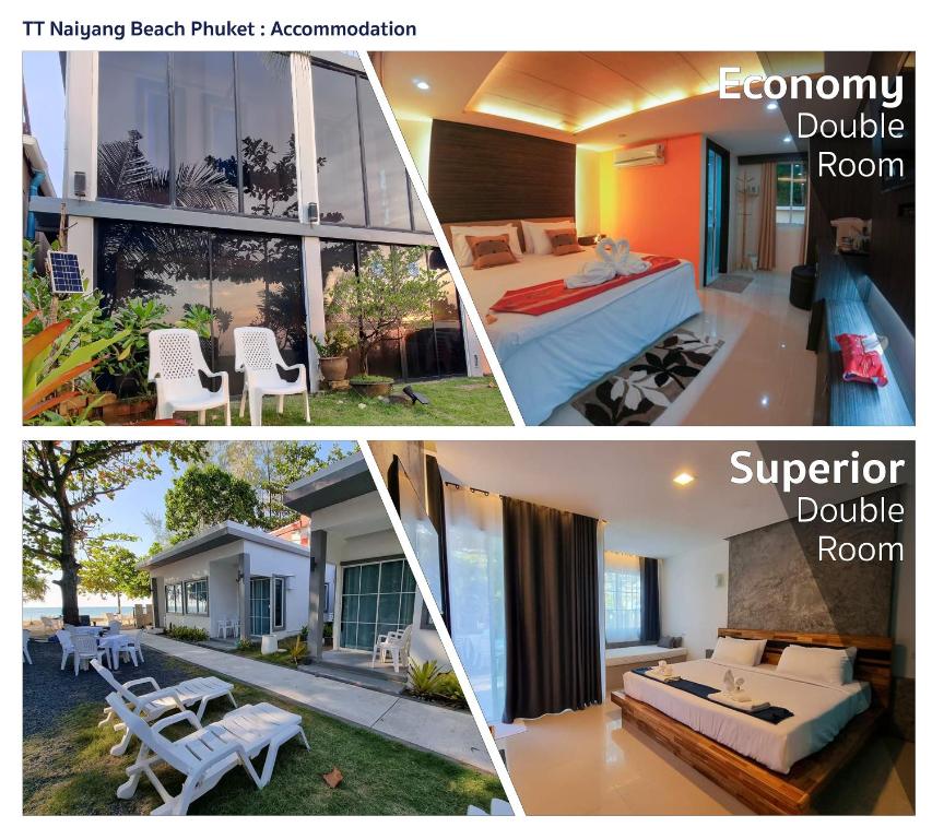un collage de cuatro fotos de una casa en TT Naiyang Beach Phuket en Nai Yang Beach