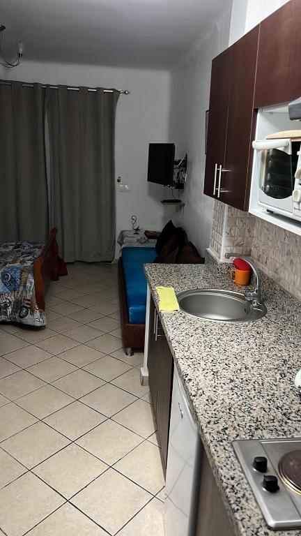 Kuchyň nebo kuchyňský kout v ubytování studio avec piscine et wifi à cabonegro