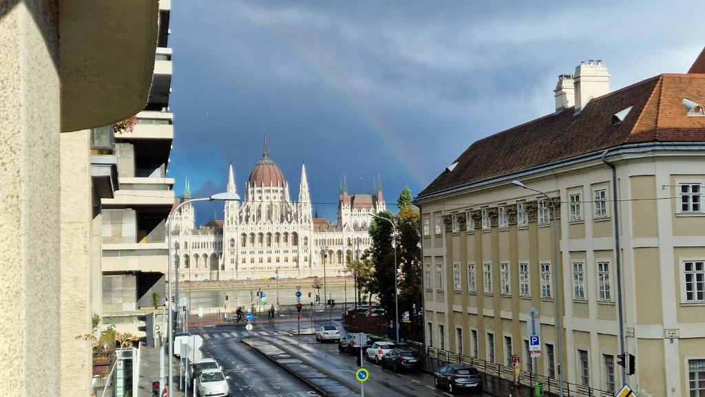 a view of the capitol building in the city at Parliament View Apartment in Budapest