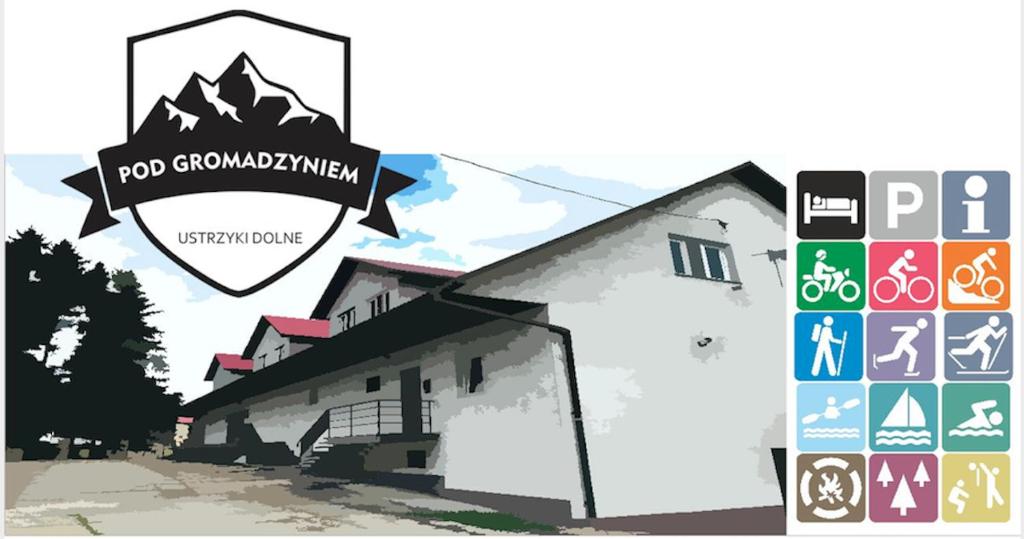 budynek z znakiem na boku w obiekcie Hostel Pod Gromadzyniem w mieście Ustrzyki Dolne