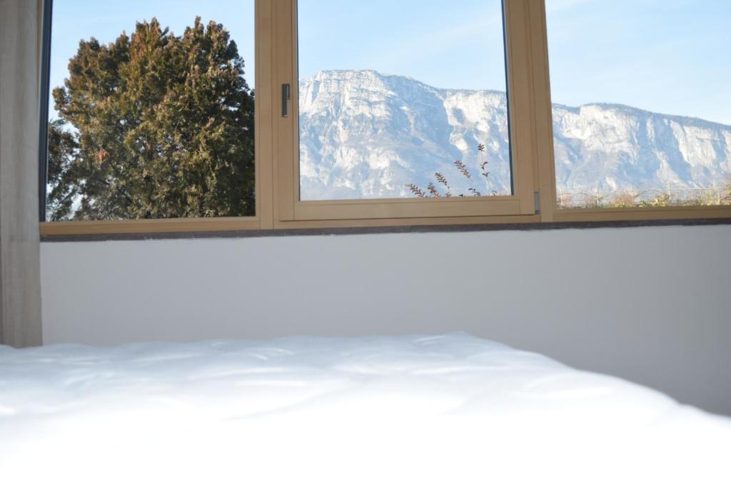 - deux fenêtres dans une chambre avec vue sur la montagne dans l'établissement Home d'elite Il Vitigno, à Lavis