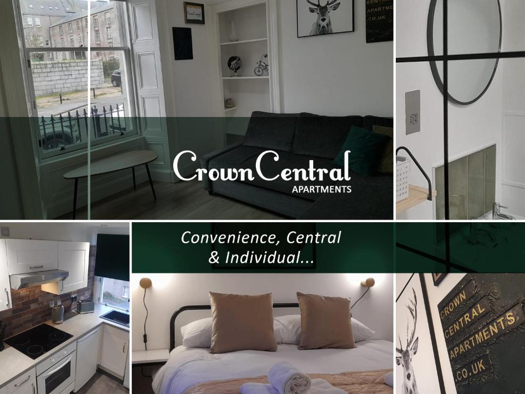 a collage of photos of a room with a bed at Crown Central Apartments in Aberdeen