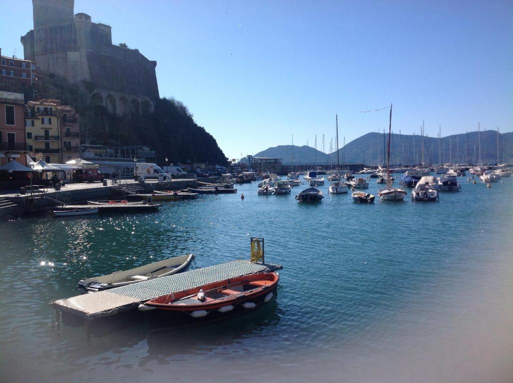 a group of boats are docked in a harbor at Affittacamere La Baia Di Lerici in Lerici