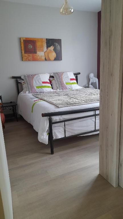 - une chambre avec un grand lit dans l'établissement La terrasse, à Poitiers