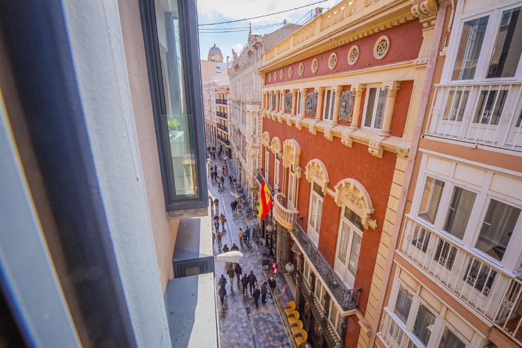 a view of a city street from a window at CARTAGENAFLATS, Apartamentos Calle Mayor II, PREMIUM FLATS CITY CENTER in Cartagena
