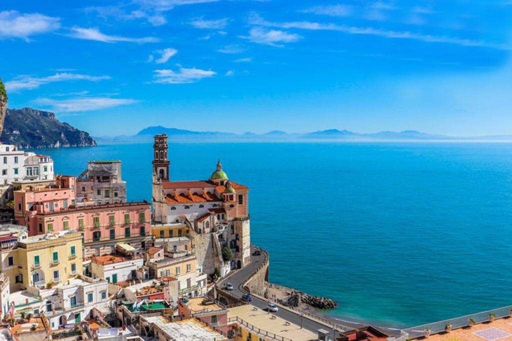 a view of the town of positano on the amalfi coast at Amalfi Antica in Atrani