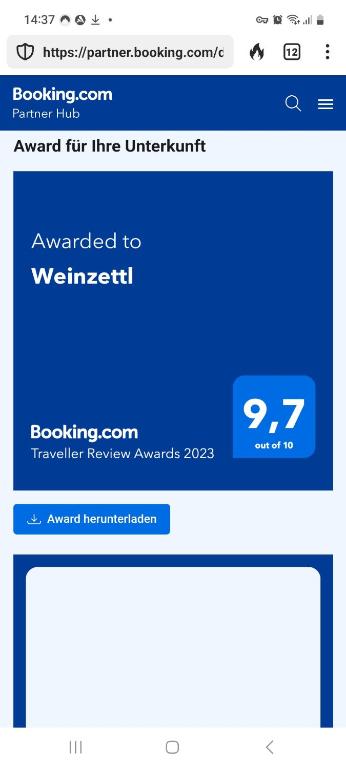 Certifikát, hodnocení, plakát nebo jiný dokument vystavený v ubytování Weinzettl