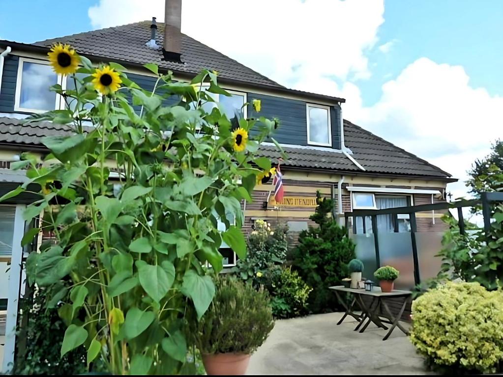 a house with a sunflower in the yard at Bed & Breakfast Prins Hendrik (Zuidschermer) in Zuidschermer