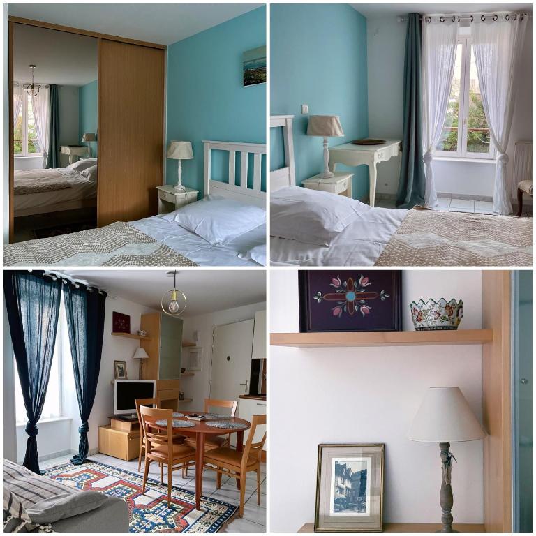 a collage of four pictures of a bedroom and a room at Résidence Ti An Amiral in Bénodet