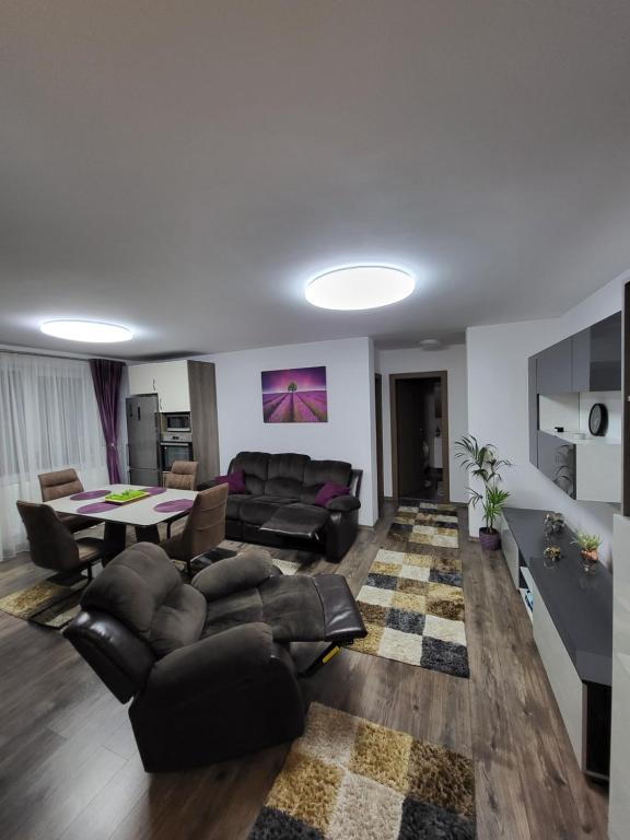 a living room with a couch and a table at Subcetate Residence in Bistriţa