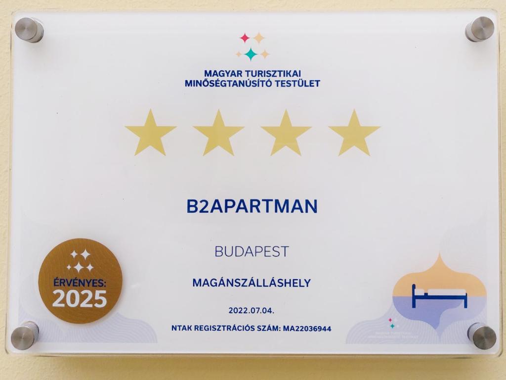 Certifikát, ocenenie alebo iný dokument vystavený v ubytovaní B2 City Center, Dohany street
