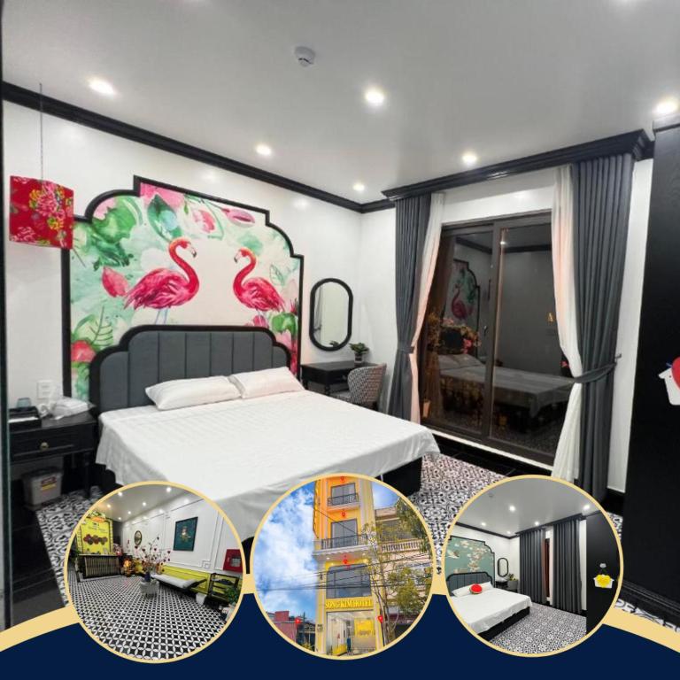 a hotel room with a bed and a bedroom with a room with a bed sqor at Song Kim Hotel in Hai Phong