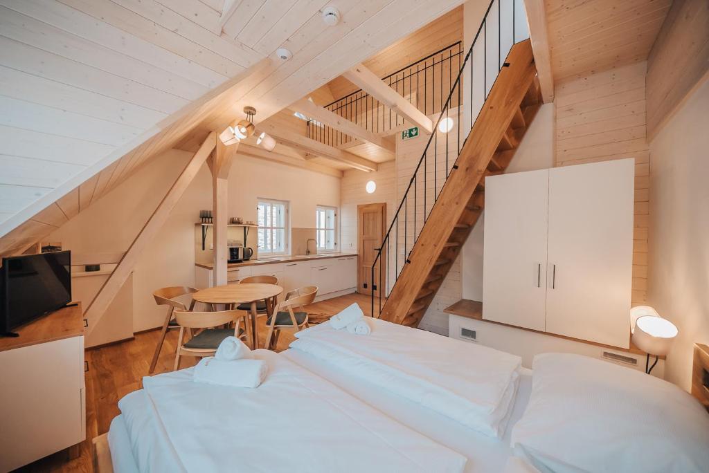 Postel nebo postele na pokoji v ubytování Apartman s výhledem