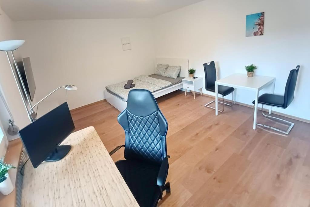 a living room with a couch and a table with chairs at Quiet Location-Workplace-Coffee-Parking-Washer in Schaffhausen