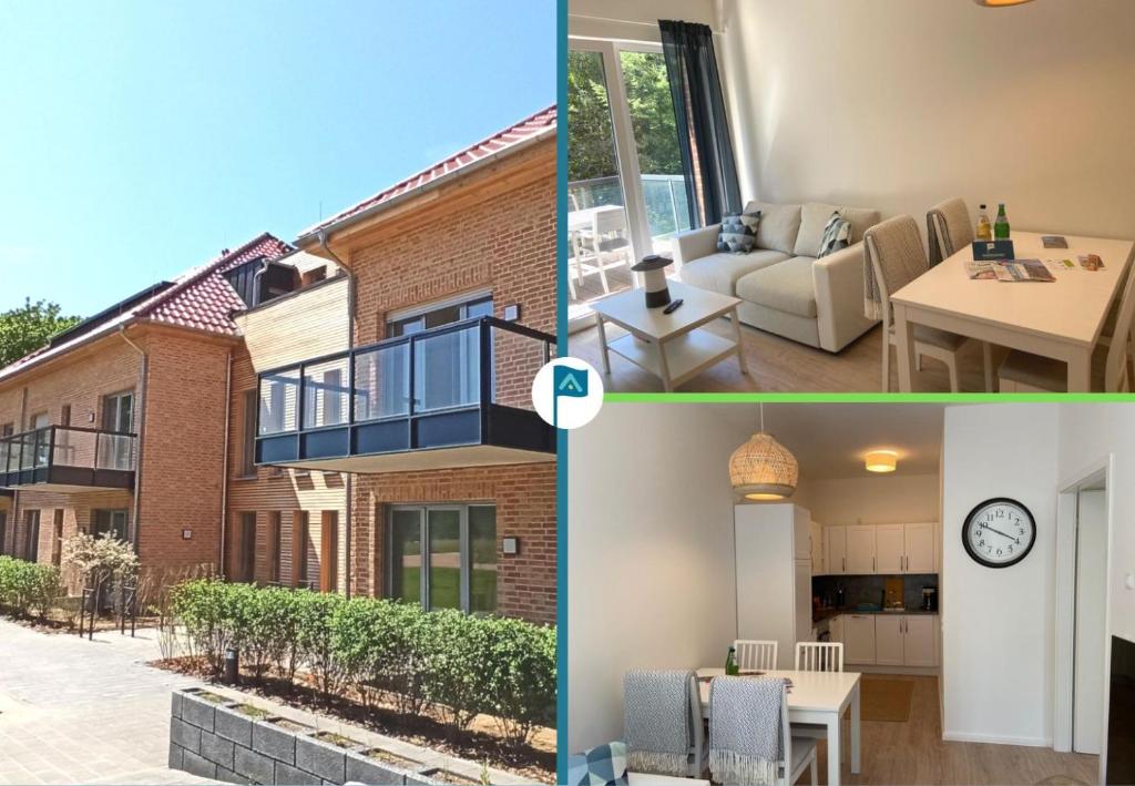 two pictures of a living room and a house at Wohnen am Südstrand - Ferienwohnung 1 5 in Wyk auf Föhr