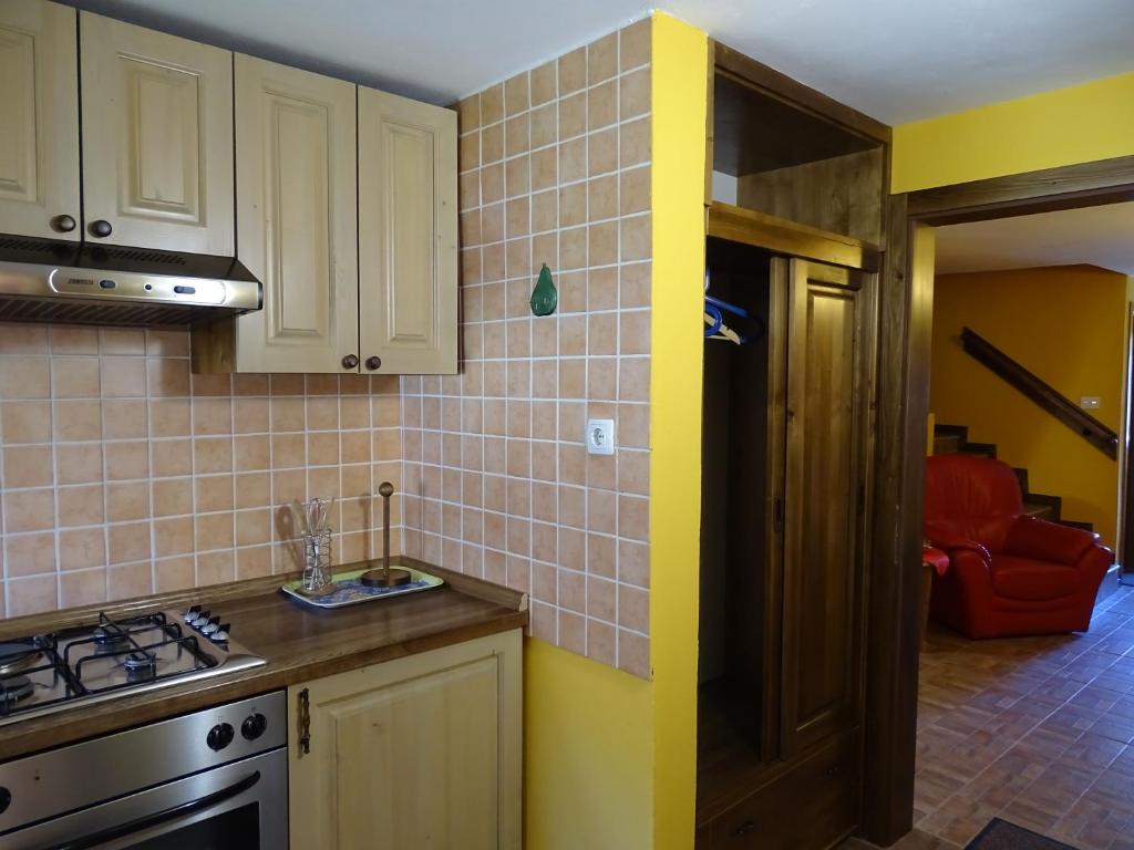 Kuchyň nebo kuchyňský kout v ubytování Apartmaji Pr-Gujlu Sela nad Podmelcem 5220 TOLMIN