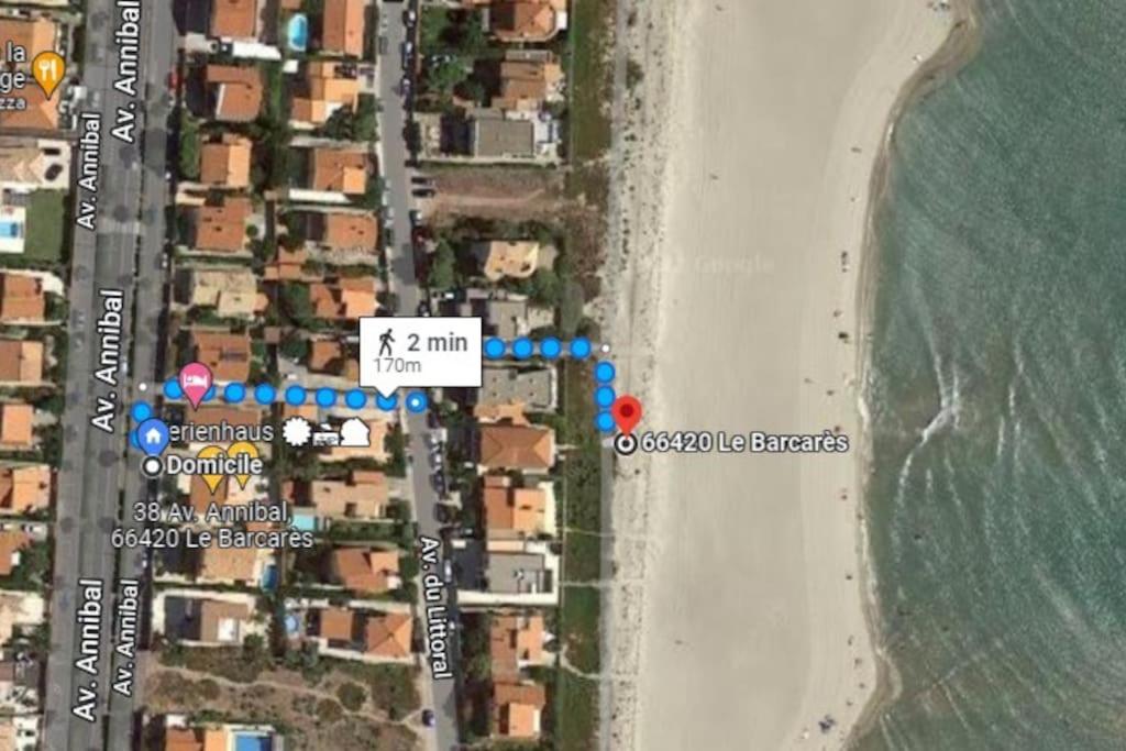 um mapa da localização aproximada de uma praia em Studio Le Barcarès Plage 4 personnes em Le Barcarès