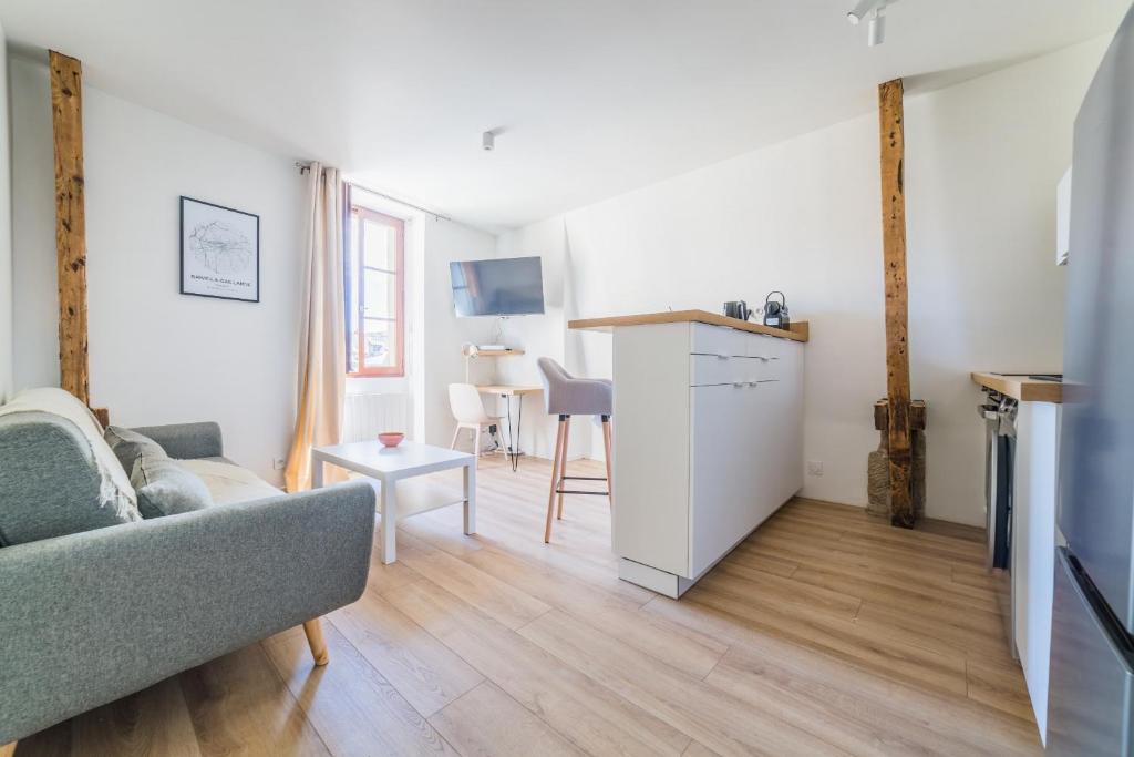Kuchyňa alebo kuchynka v ubytovaní Logis Cosy sur la Guierle - 1 Chambre