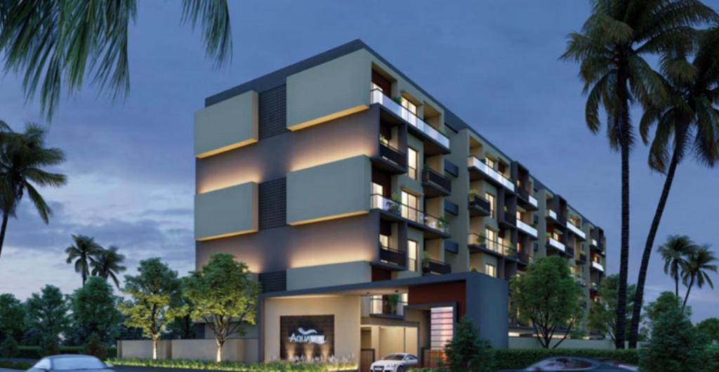 a rendering of a building with palm trees at Aqua view Beach Apartment in Banjul