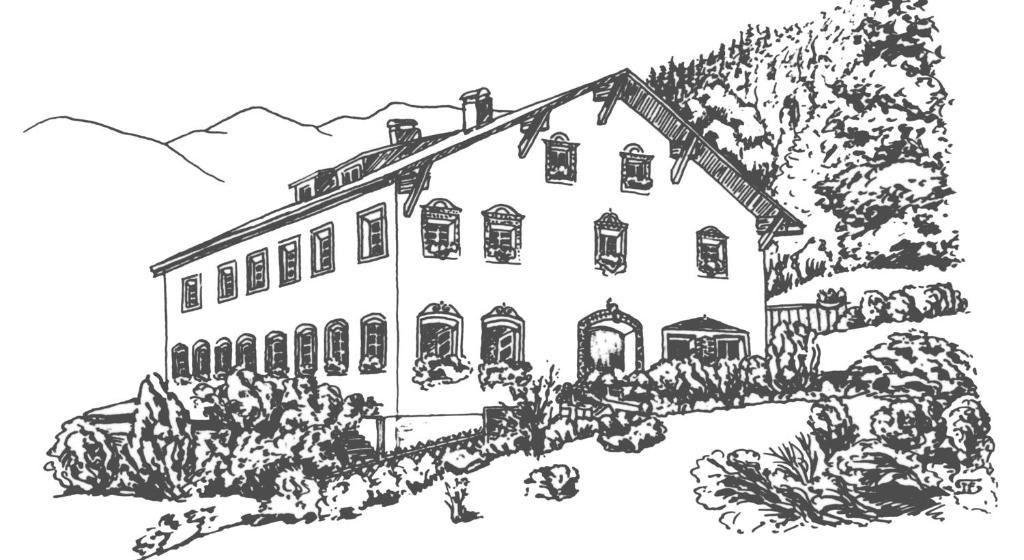 a black and white drawing of a house at Apartments HAUS SCHÖN - Preise inclusive Pitztal Sommer Card in Jerzens