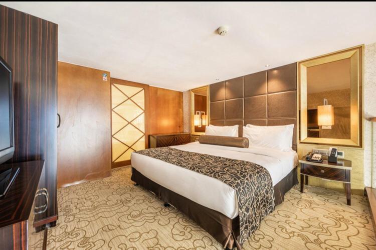 um quarto de hotel com uma cama grande e uma televisão em Best Western Premier Hotel Hefei em Hefei