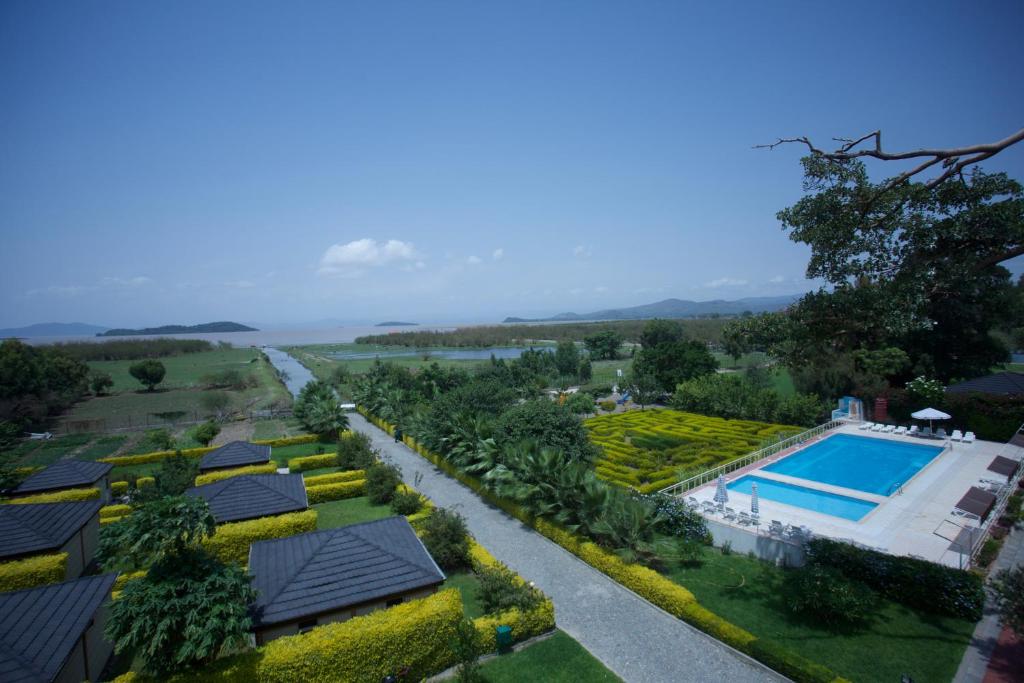 widok z powietrza na willę z basenem w obiekcie Haile Resort Ziway Batu w mieście Ziway