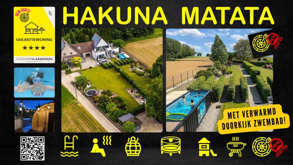 uma colagem de fotos de uma casa e uma piscina em Vakantiewoning Hakuna Matata em Geraardsbergen