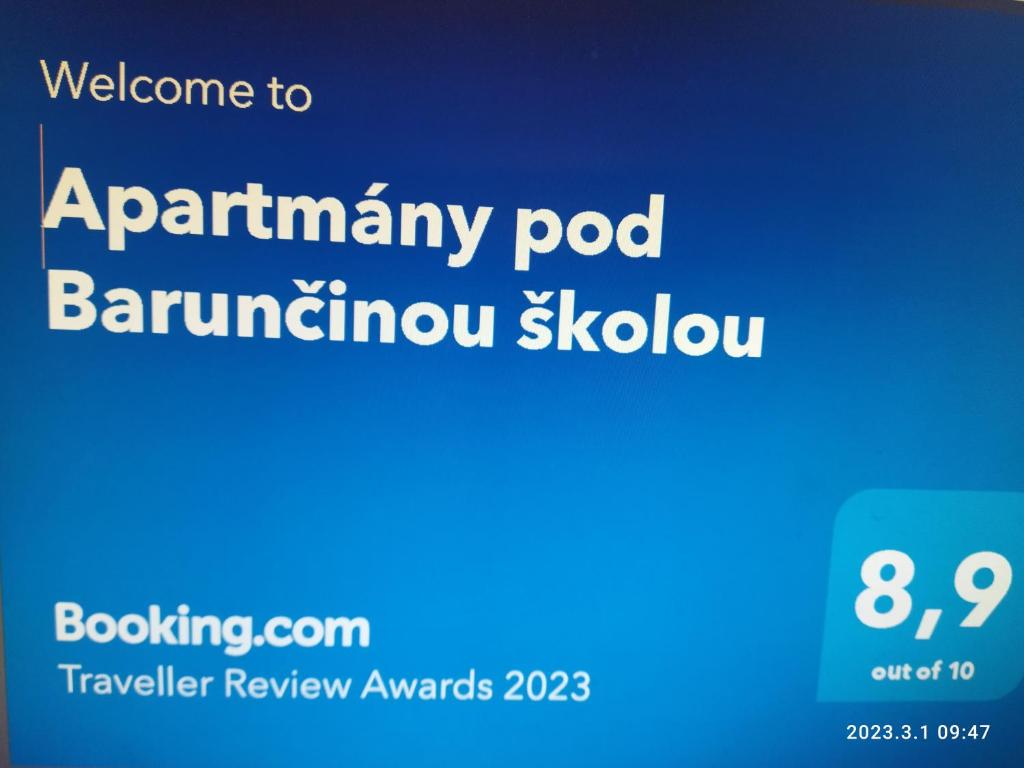 Certifikát, hodnocení, plakát nebo jiný dokument vystavený v ubytování Apartmány pod Barunčinou školou