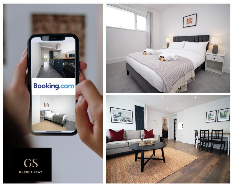 uma pessoa a tirar uma fotografia de um quarto e de um quarto de hotel em 4 Bedroom Modern House, Perfect for Int-Students, Family Relocations, Groups & Contractors by Gurkha Stay Cardiff With Off-Road Parking & WiFi em Cardiff