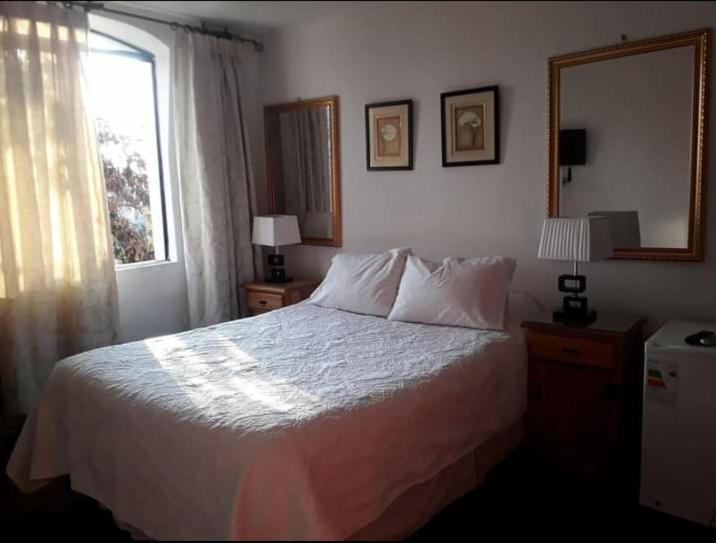 Una cama o camas en una habitación de Acogedora Habitación en el Centro de Santiago