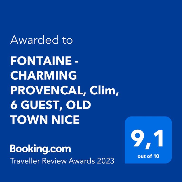 a screenshot of a cell phone with the text upgraded to feminine changingventionalventional at FONTAINE - CHARMING PROVENCAL, Clim, 6 GUEST, OLD TOWN NICE in Nice