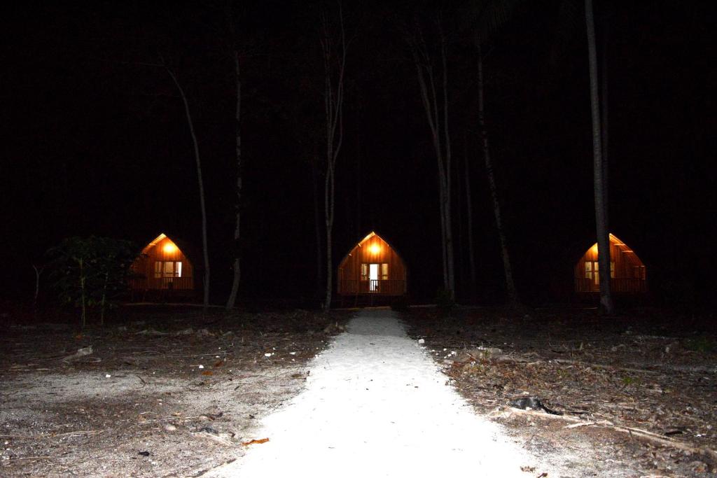 dwa namioty w lesie w nocy w obiekcie Tanjung Kalemo Resort w mieście Batudaka