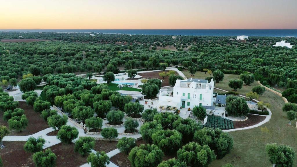 an aerial view of a white house with trees at Boutique Hotel Masseria Sottomasi in Savelletri di Fasano