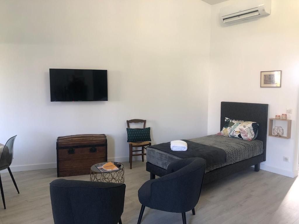 TV a/nebo společenská místnost v ubytování Chambre d'Hôtes Les Bacquerins