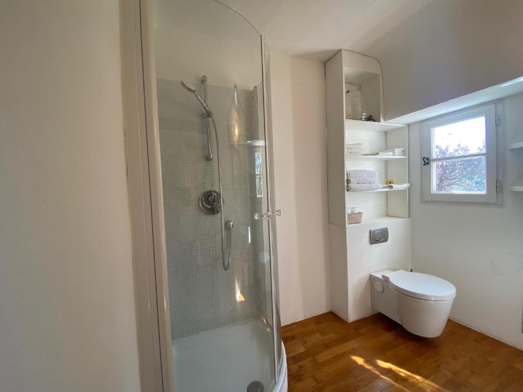 a bathroom with a shower and a toilet at Campagne Salettes in Lorgues