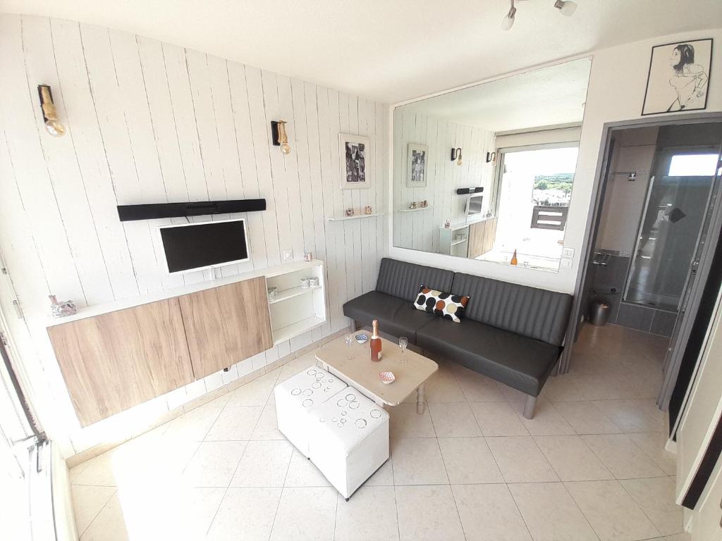 Televízia a/alebo spoločenská miestnosť v ubytovaní Appartement Village Naturiste Dunes