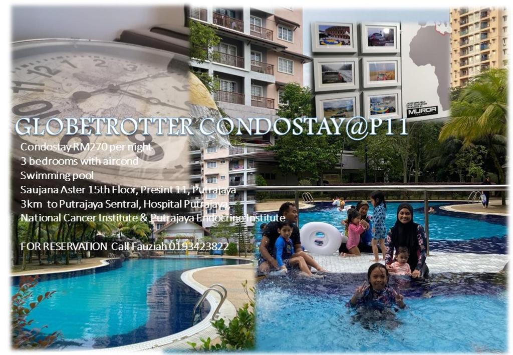 a collage of photos of children in a swimming pool at Globetrotter Condostay @ P11 in Putrajaya