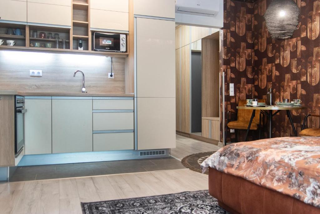 A kitchen or kitchenette at Grand Suites Corvin