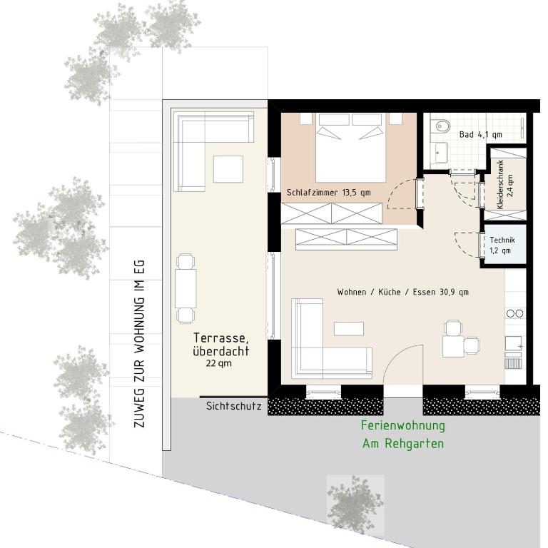 Půdorys ubytování Ferienwohnung Am Rehgarten