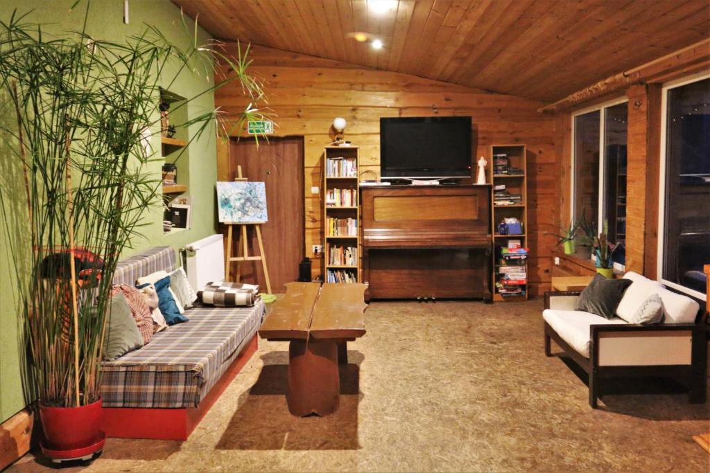 - un salon avec un canapé et une télévision dans l'établissement Dom prywatny, à Przesieka