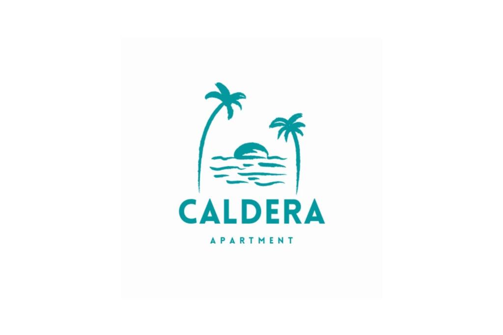 a logo for a vacation resort with palm trees and the ocean at Caldera Apartment in Caldera