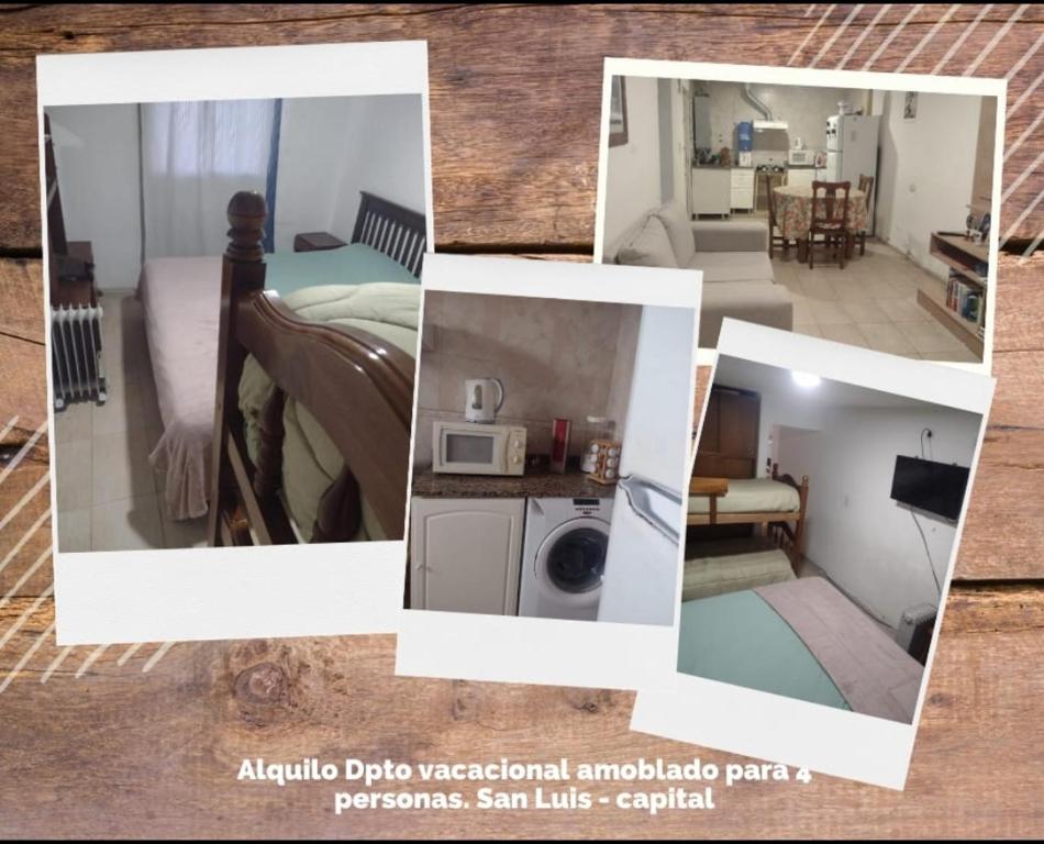 un collage de fotos de una sala de estar y un dormitorio en Tu descanso san Luis en San Luis