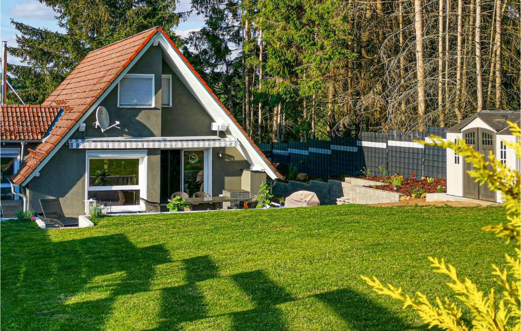烏爾里希施泰因的住宿－Gorgeous Home In Ulrichstein With Kitchen，一座带草地庭院的绿色庭院