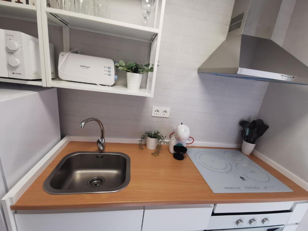 małą kuchnię ze zlewem i blatem w obiekcie Bonito apartamento junto al mar w Almuñécar