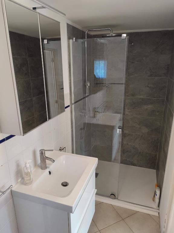 Koupelna v ubytování Appartement en pleine nature avec piscine chauffée