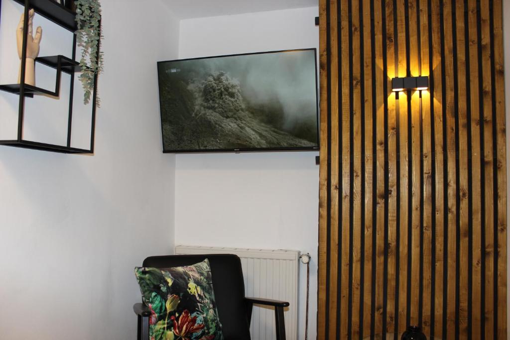 TV a/nebo společenská místnost v ubytování KLEINE SOUTERRAIN WOHNUNG NÄHE HAMBURG