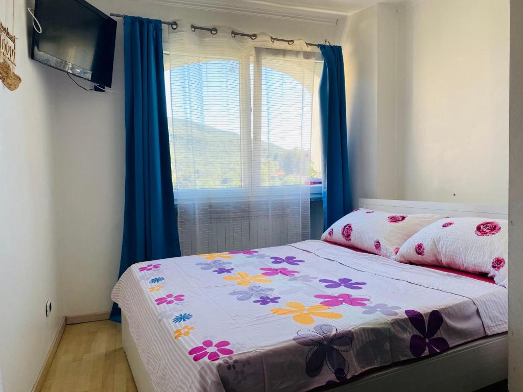 1 Schlafzimmer mit 2 Betten und einem Fenster in der Unterkunft Apartment Alina in Cadegliano Viconago